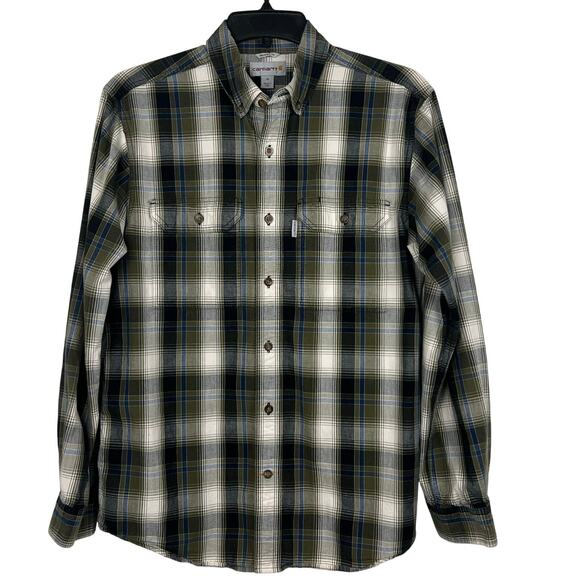 Carhartt shirt men’s medium Relaxed fit button-down long sleeve blue/green plaid - Picture 1 of 5
